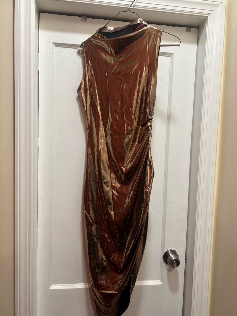 Shimmering Bronze Draped Maxi Dress